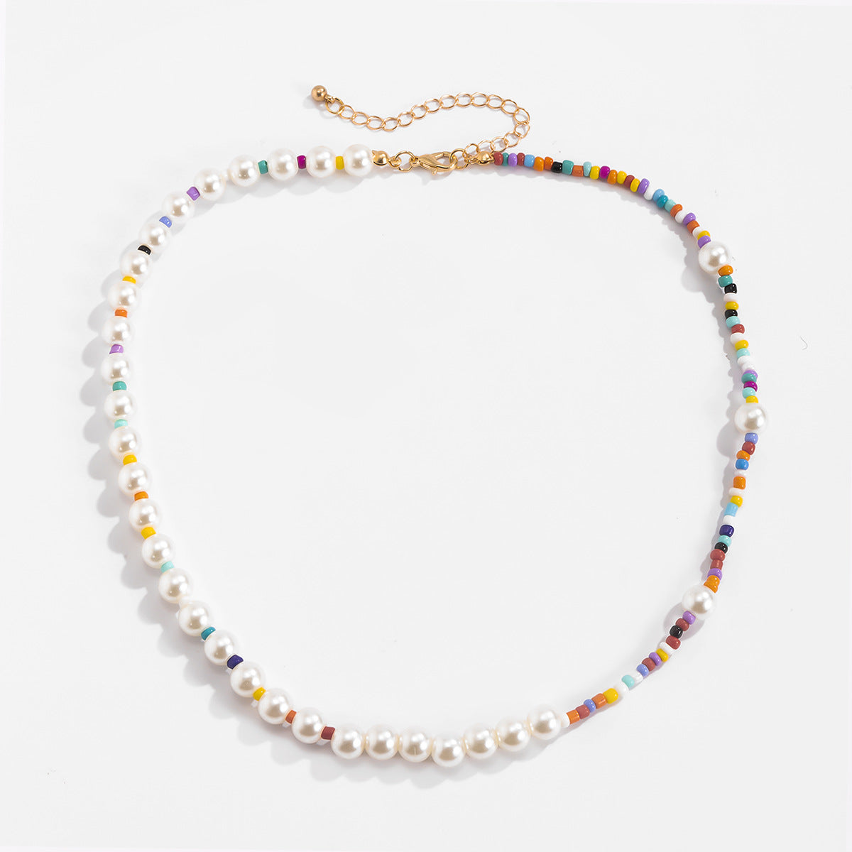 Pearl & Multi-Colored Rice Beads Necklace - Damned Threads